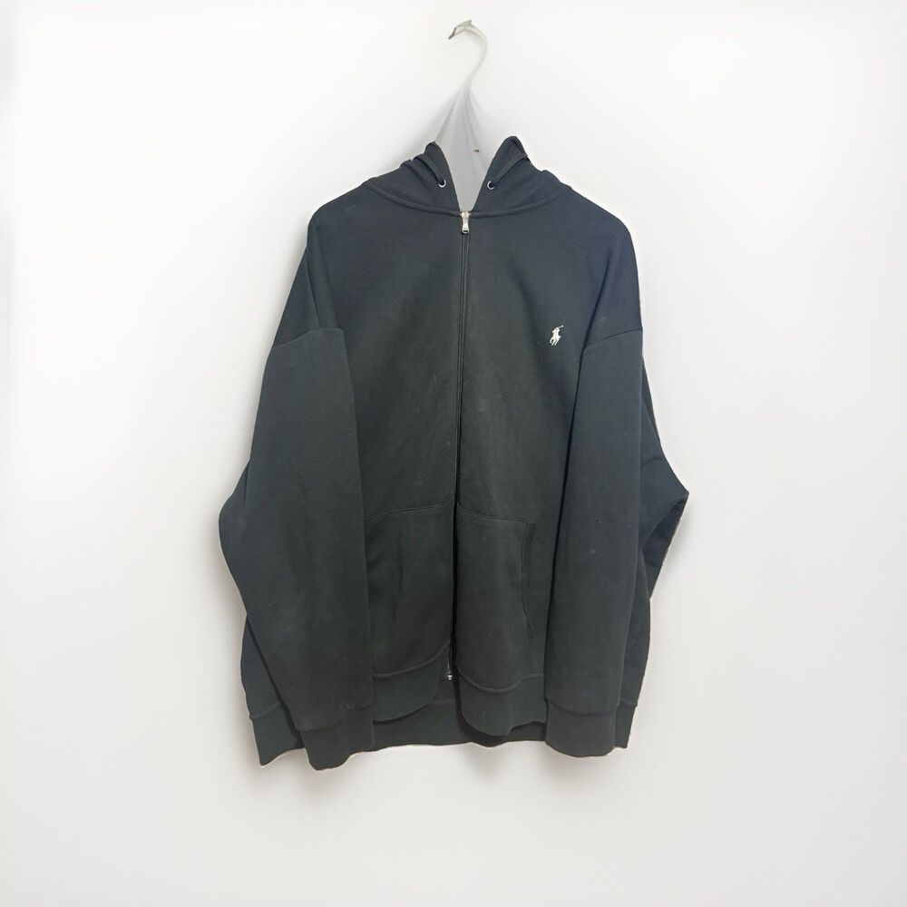 Polo Ralph Lauren Double Knit Full Zip Hoodie Mens 4XB Black Pony Big Tall
